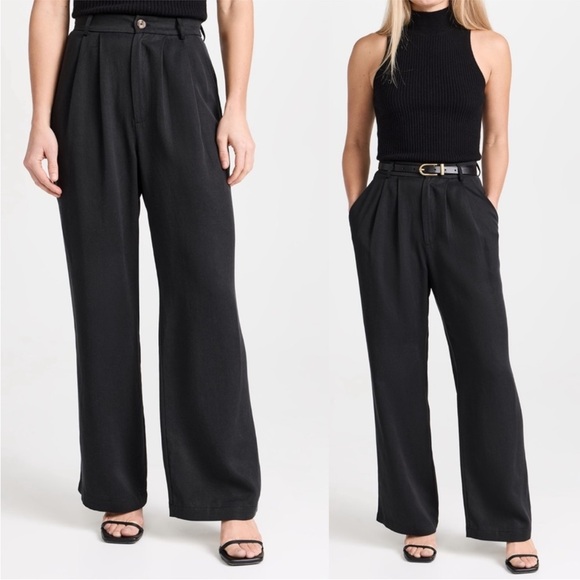 Reformation Mason Black Tencel Pleated Wide Leg Pants Womens Size 6 - Picture 5 of 11